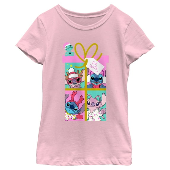 Girl's Lilo & Stitch Gift For Santa Graphic Tee Light Pink Large