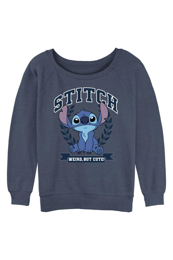 Disney's Lilo & Stitch Weird But Cute Stitch Crest Juniors' Graphic Pullover Color: Blue Heather Size: X LARGE