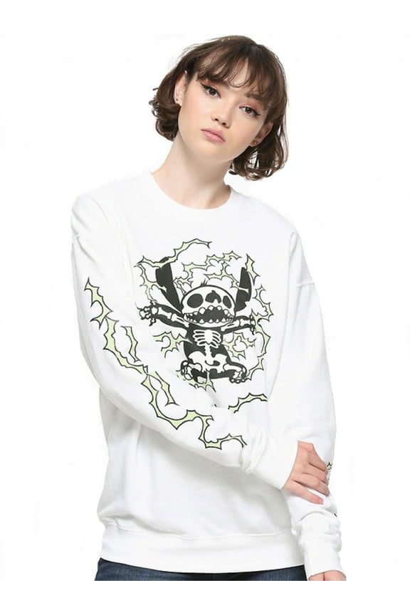Disney's Lilo and Stitch Junior Women's White Glow in the Dark Skeleton Sweatshirt (3XL)