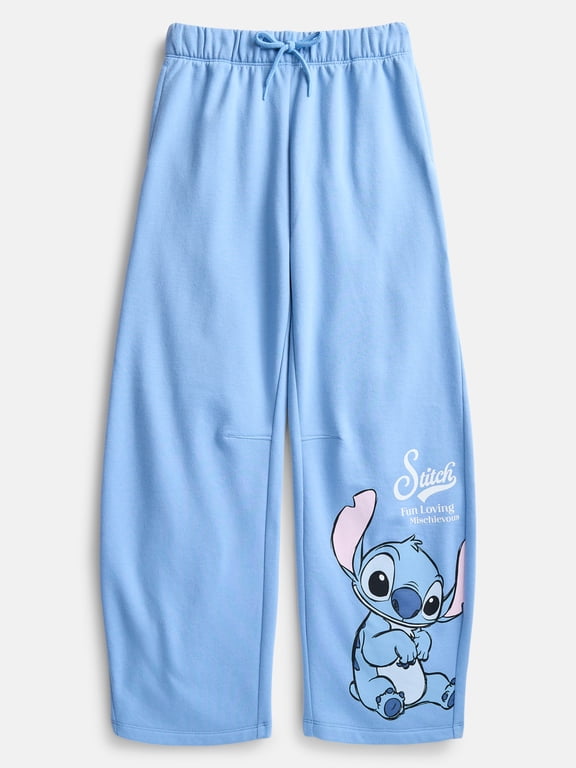 Lilo and Stitch Girls Graphic Barrel Fleece Pants, Sizes 4-16