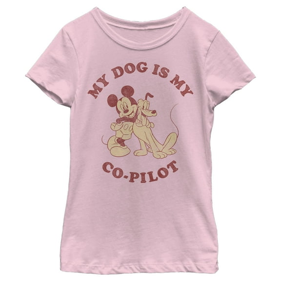 Girl's Mickey & Friends Mickey and Goofy My Dog is my Co-Pilot  Graphic Tee Light Pink X Large