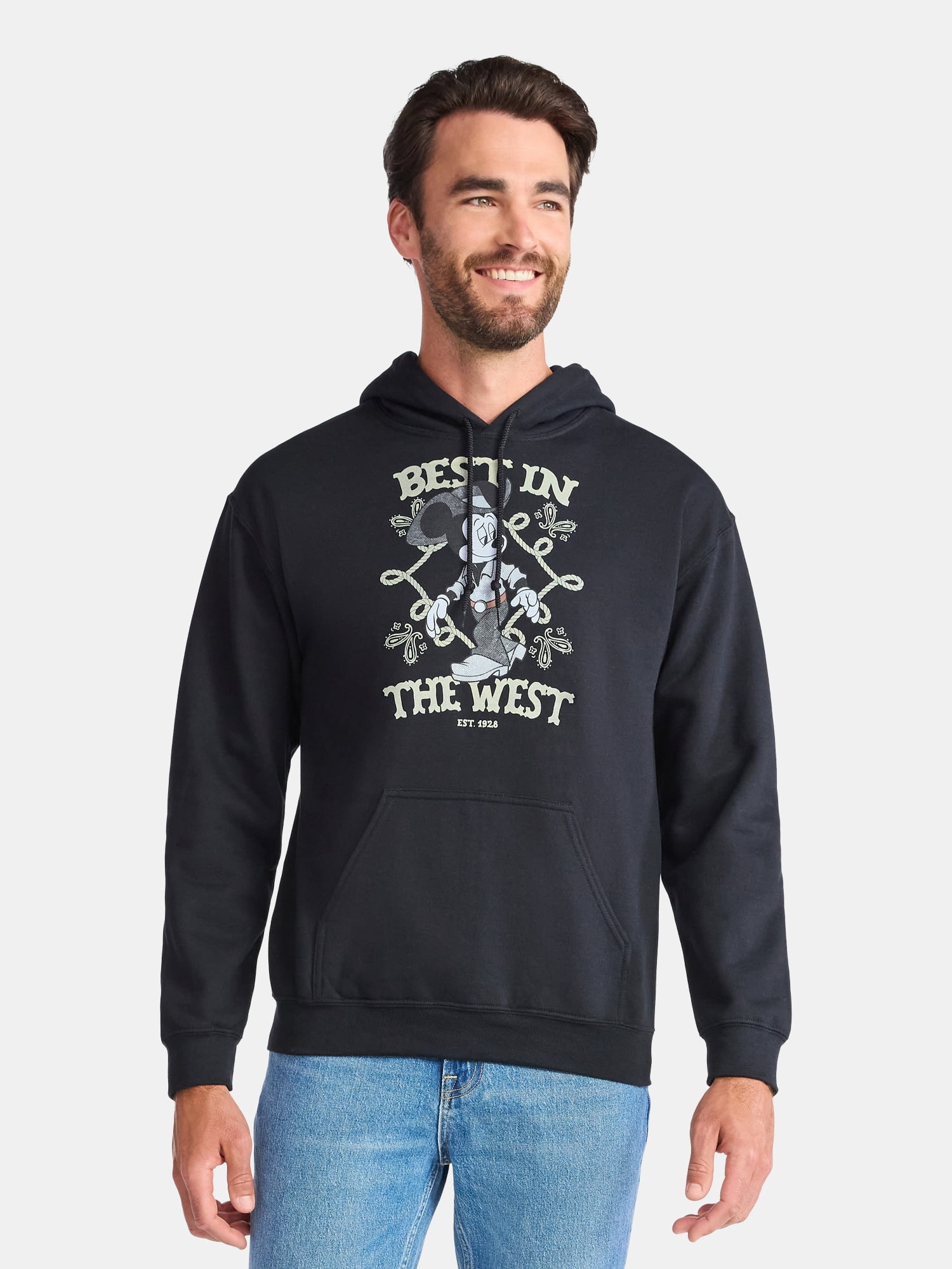 Disney Mickey Mouse Best In The West Men's and Big Men's Graphic Fleece Hoodie, Sizes S-3XL