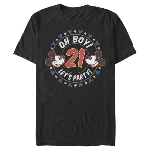 Men's Mickey & Friends Oh Boy 21 Let's Party Graphic Tee Black Small