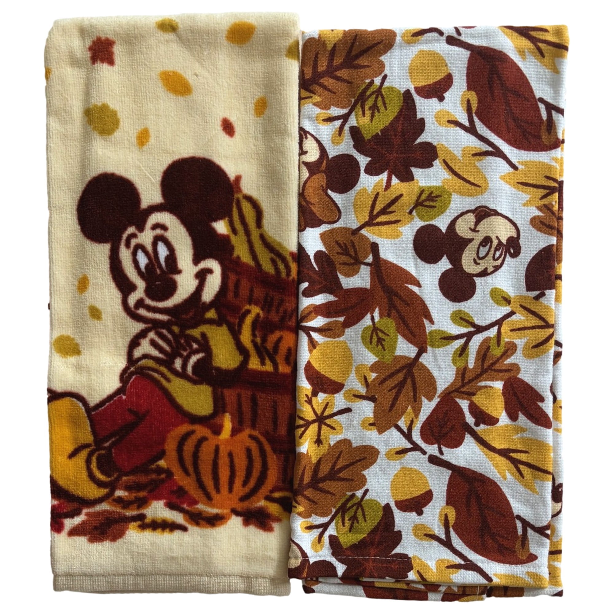 Disney Celebrate Fall Mickey Mouse Autumn Leaves Kitchen Towel Set 2 Dish Towels