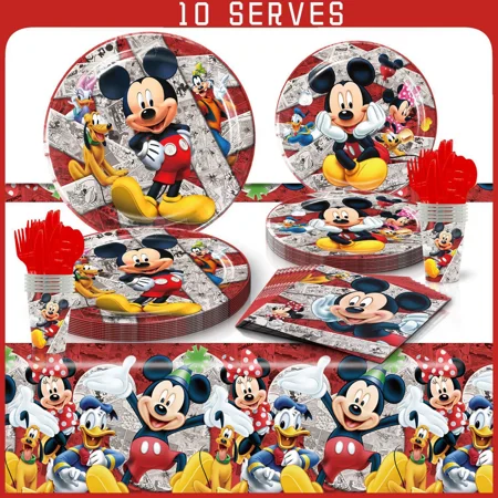 Birthday Party Supplies Set for 10 Guests, Mickey Mouse themed, 81 Pieces