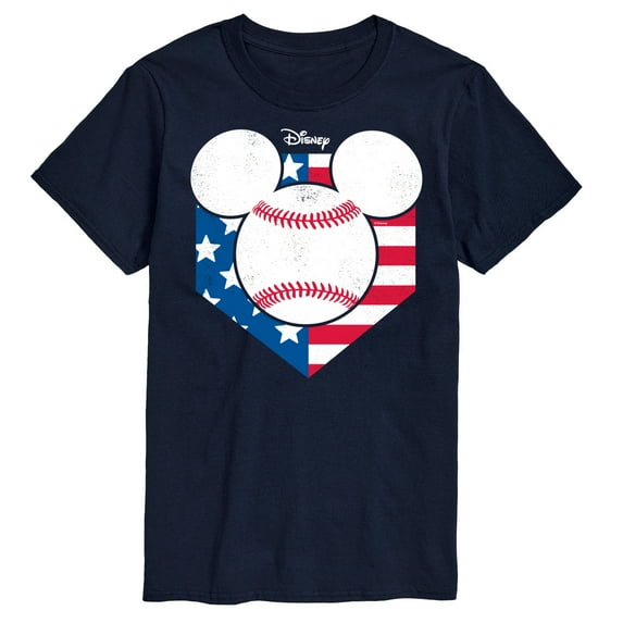 Disney - Americana - Mickey Baseball Flag Diamond - Adult Short Sleeve Graphic T-Shirt