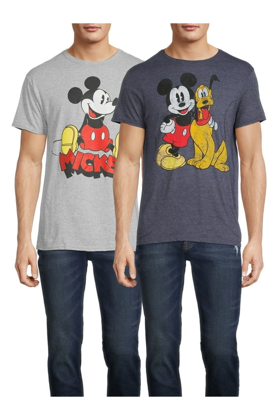 Disney's Mickey Mouse Men's & Big Men's Mickey and Pluto Short Sleeve Graphic T-Shirt, 2 Pack