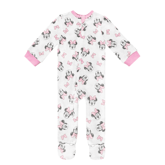 Disney Baby Onesie Zip-Up Sleeper - Minnie Mouse Hacci Sleep N Play Footed Onesie Pajamas, Boys Girls Sizes Newborn - 24 Months