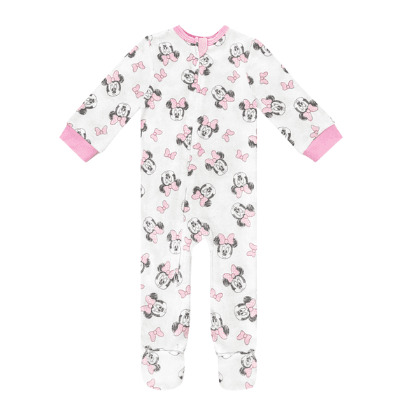 Disney Baby Onesie Zip-Up Sleeper - Minnie Mouse Hacci Sleep N Play Footed Onesie Pajamas, Boys Girls Sizes Newborn - 24 Months