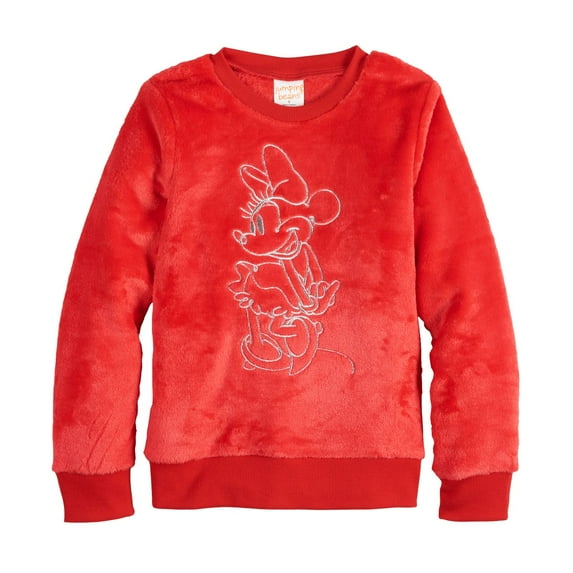Disney Minnie Mouse Girls Warm Soft Red Fuzzy Sweatshirt Faux Fur 5