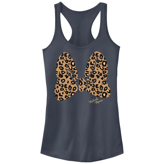 Disney's Minnie Mouse Juniors' Leopard Print Bow Tank Top Color: Indigo Size: X LARGE