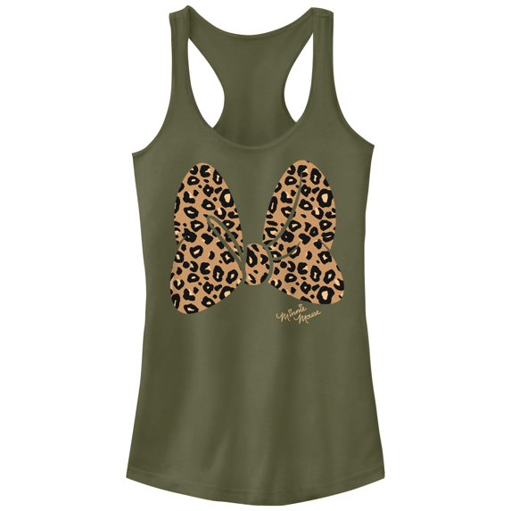 Disney's Minnie Mouse Juniors' Leopard Print Bow Tank Top Color: Military Green Size: X SMALL