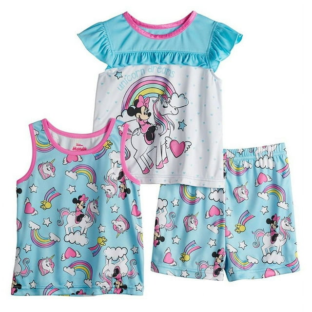 Disney's Minnie Mouse Toddler Girl 3 Piece Unicorn Dreams Pajama Set, Toddler Girl's, Size: 3T