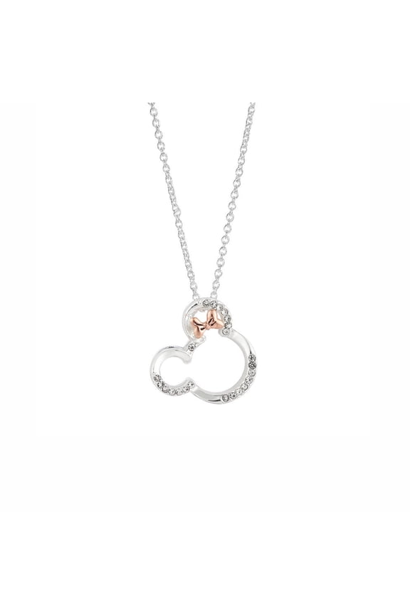 's Minnie Mouse Two-Tone 14k Rose Gold & Fine Silver Plated Crystal Open Pendant Necklace, 16 inches
