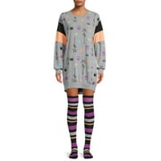 DISNEY 's Nightmare Before Christmas Crew Women's and Women's Plus Sleepshirt with Socks, 2-Piece