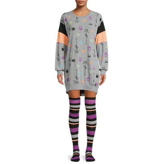 Disney's Nightmare Before Christmas Crew Women's and Women's Plus Sleepshirt with Socks, 2-Piece