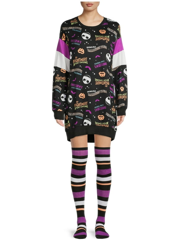 's Nightmare Before Christmas Crew Women's and Women's Plus Sleepshirt with Socks, 2-Piece