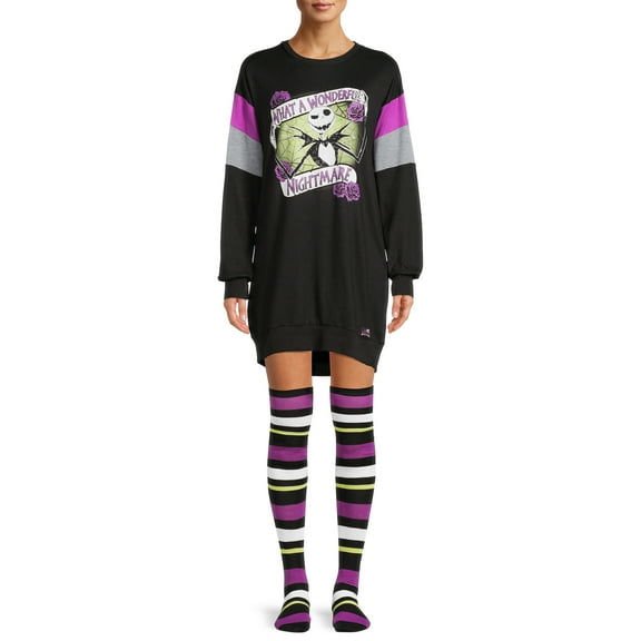 Disney's Nightmare Before Christmas Crew Women's and Women's Plus Sleepshirt with Socks, 2-Piece