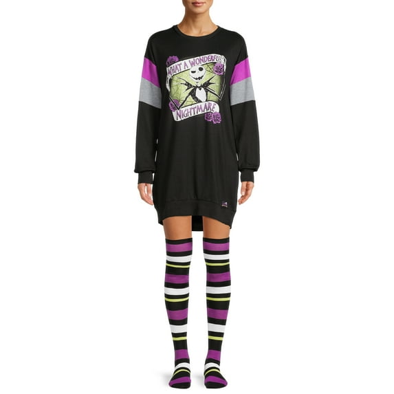 Disney's Nightmare Before Christmas Crew Women's and Women's Plus Sleepshirt with Socks, 2-Piece