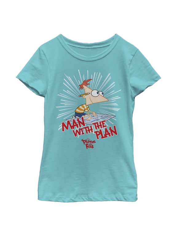 Girl's Phineas & Ferb Phineas and Ferb Man With Plan Graphic Tee Tahiti Blue Large