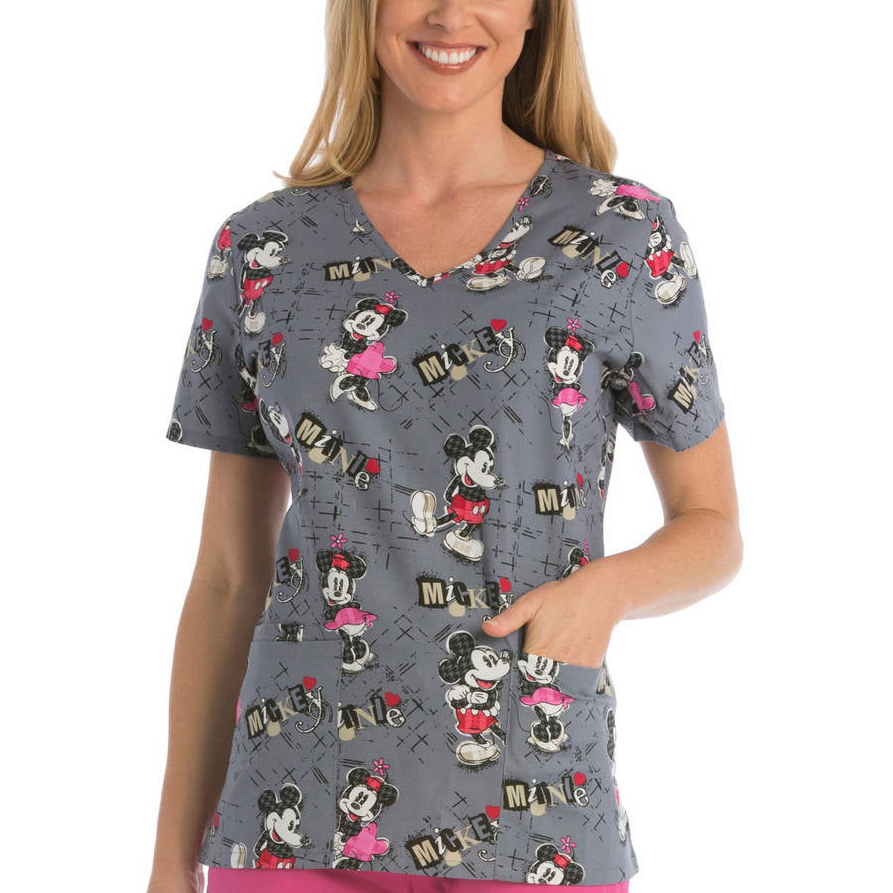 Disney's Plaid About Mickey Printed V-Neck Scrub Top - image 1 of 1