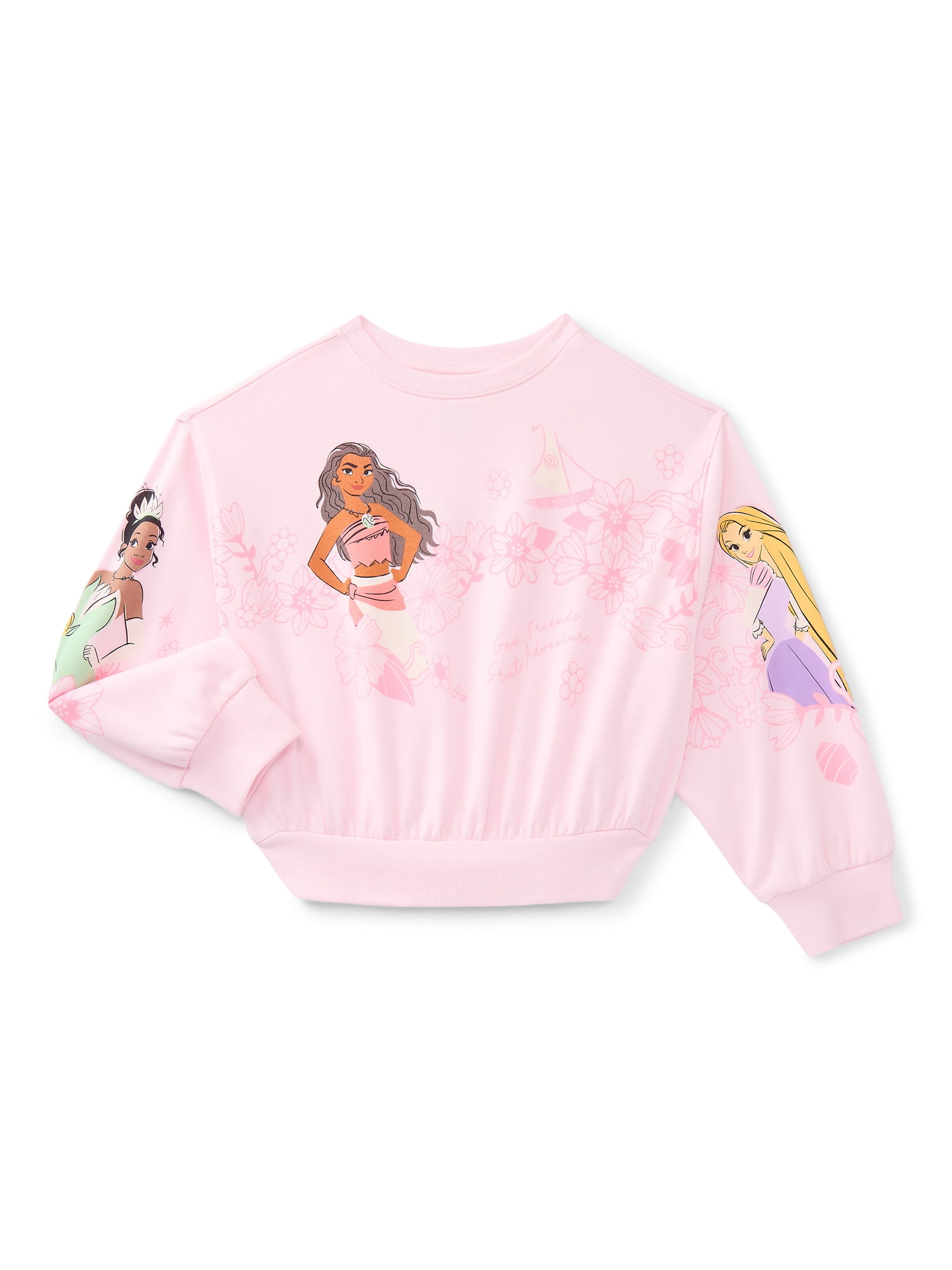 Disney's Princess Adventures Girls Graphic Fleece Crew Pullover, Sizes 4-16