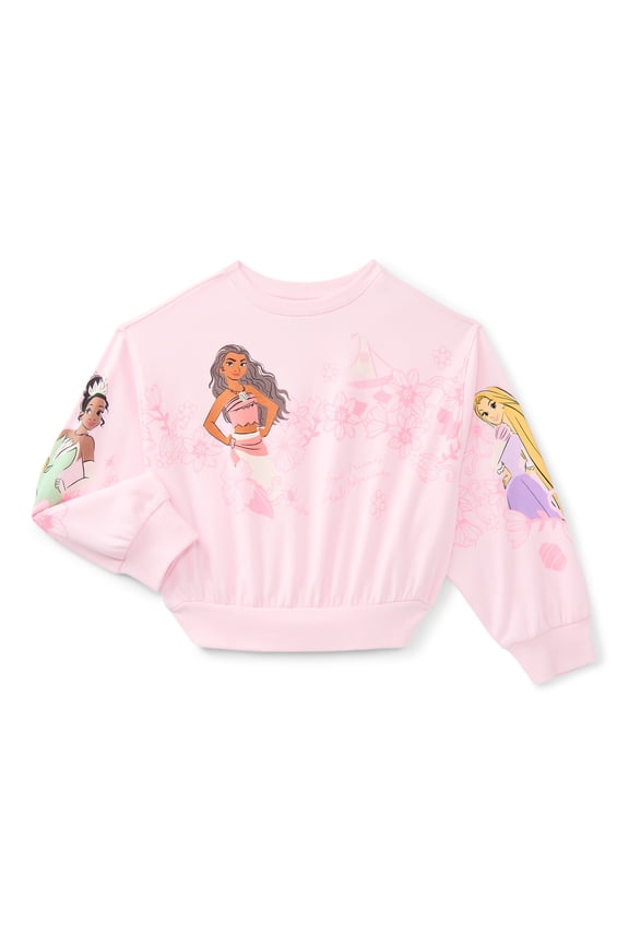 Disney's Princess Adventures Girls Graphic Fleece Crew Pullover, Sizes 4-16