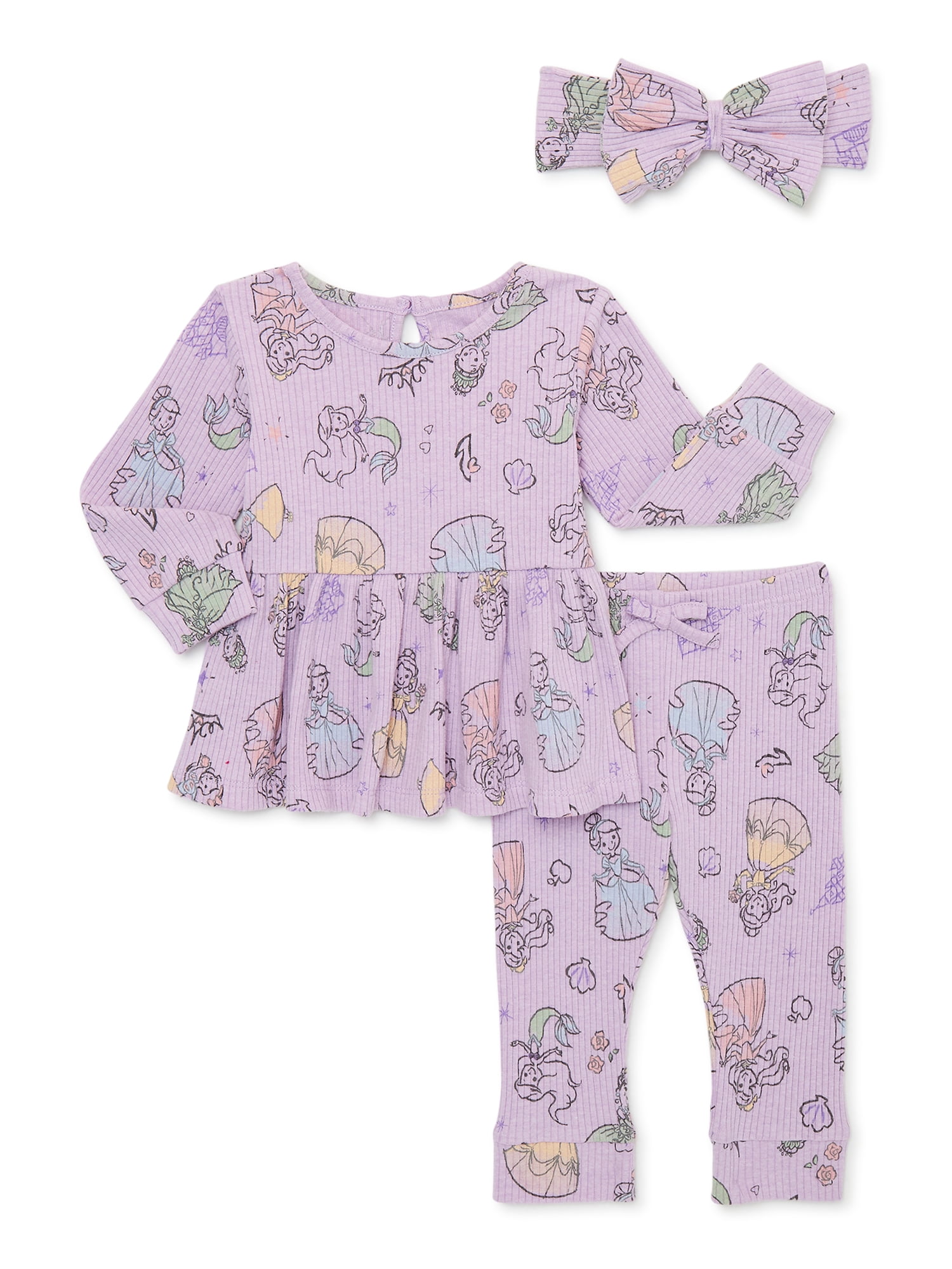 Disneys Princess Baby Girls Peplum Top, Leggings and Headband Set, 3 ...
