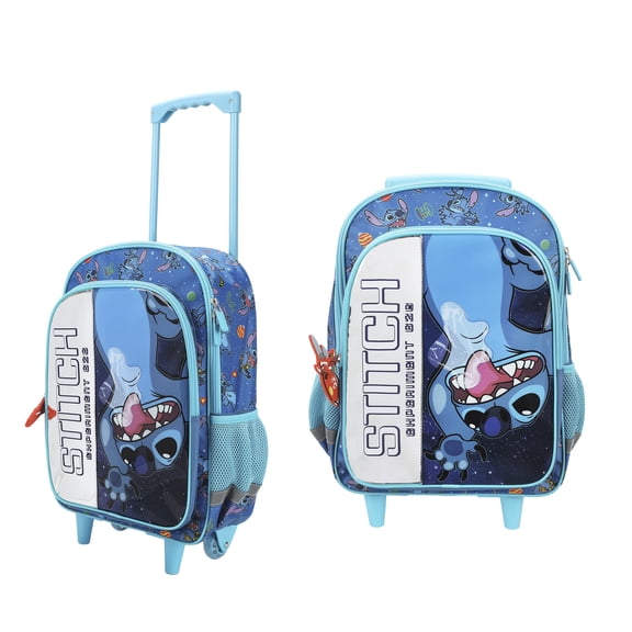Disney's Stitch 16" Rolling Travel Backpack With Wheels And A Keychain