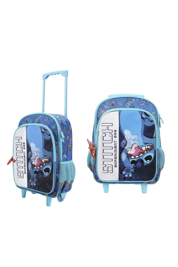 Disney's Stitch 16" Rolling Travel Backpack With Wheels And A Keychain