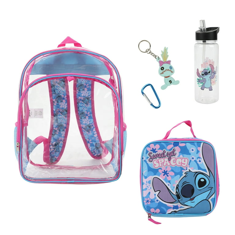 Bioworld Disney Stitch PVC Backpack Set with Lunchbox Water Bottle Keychain Sky Blue 3 5 Piece