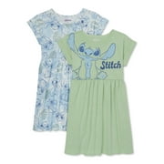 Disney’s Stitch Girls’ Play Dress with Short Sleeves, 2-Pack, Sizes 4-16