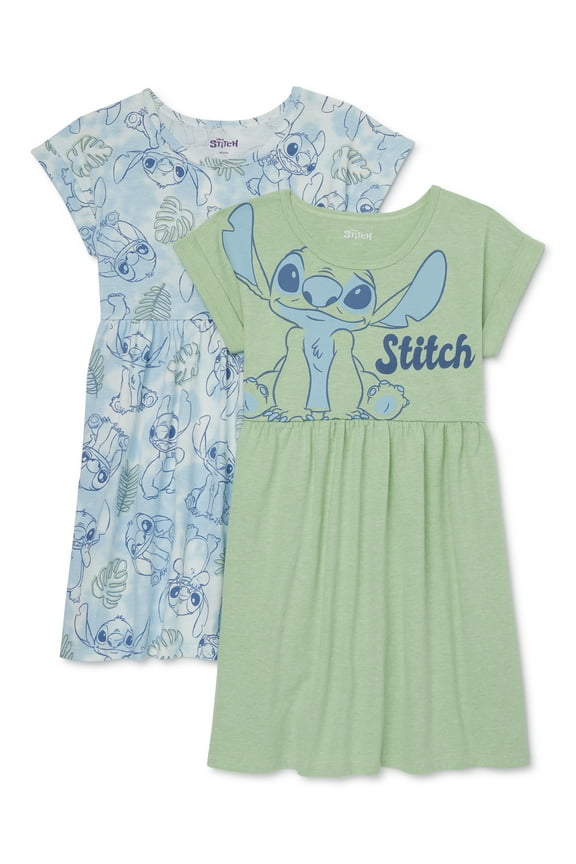 ’s Stitch Girls’ Play Dress with Short Sleeves, 2-Pack, Sizes 4-16