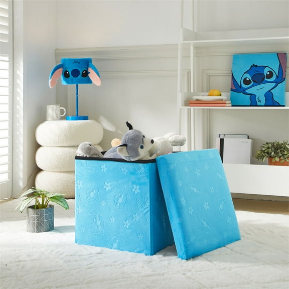 Disney Stitch Kids' Embossed Storage Ottoman, Blue, 15" x 15" x 15"