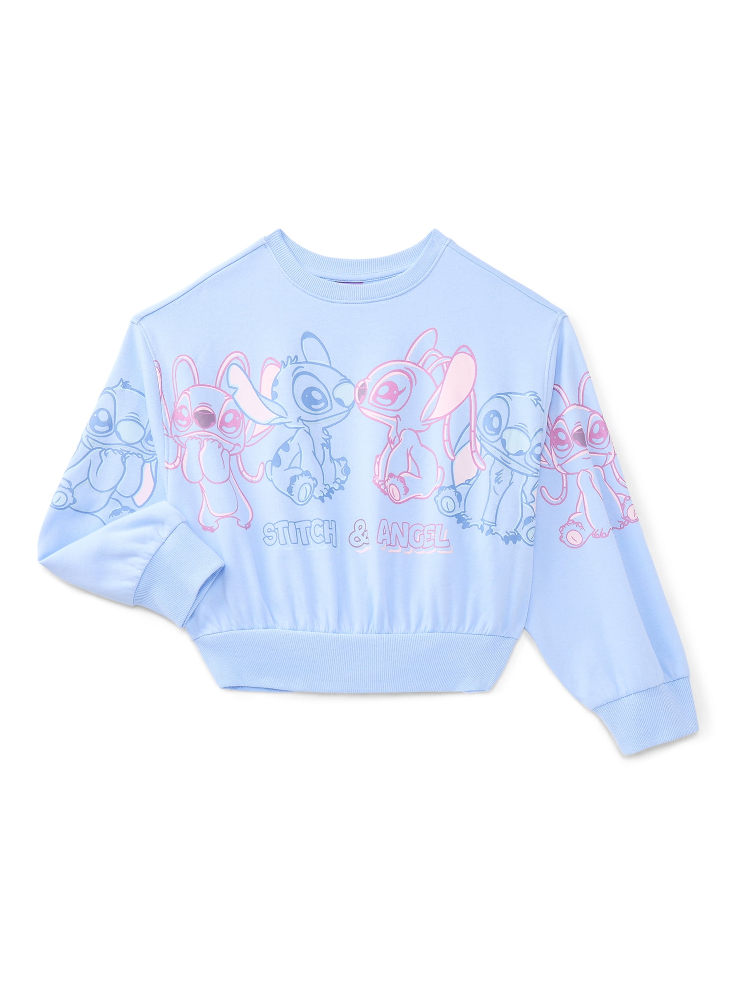 Disney's Stitch and Angel Girls Graphic Fleece Crew Pullover, Sizes 4-16