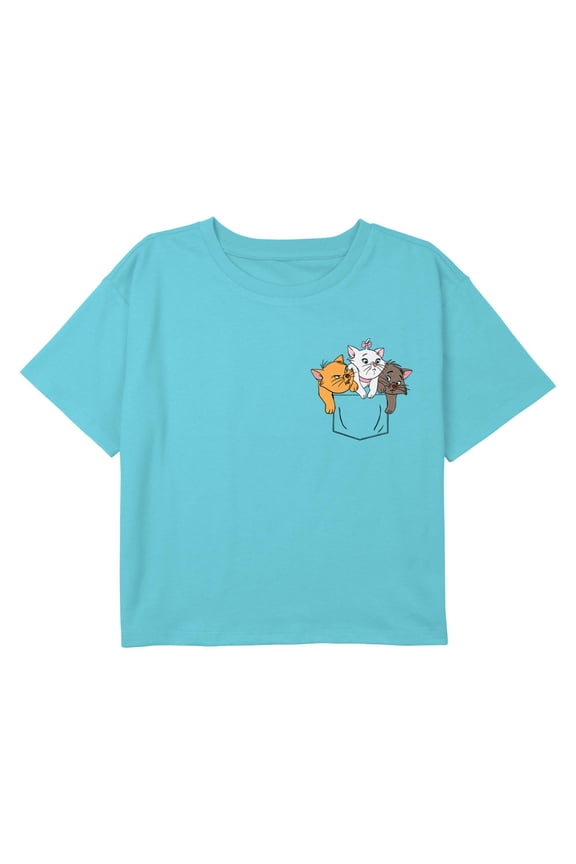 Girl's Aristocats Kittens Faux Pocket Graphic Cropped T-Shirt
