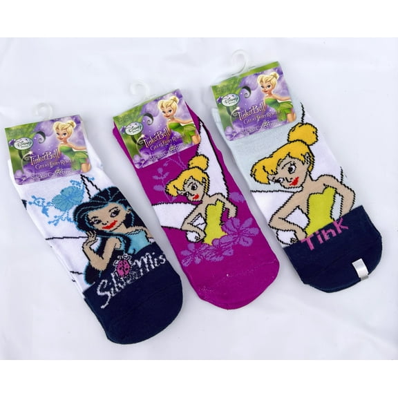 6pk Disney's Tinker Bell lowcut socks (size 6-8) assorted