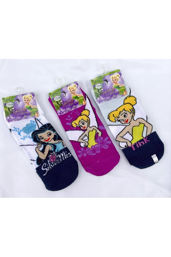 6pk Disney's Tinker Bell lowcut socks (size 6-8) assorted
