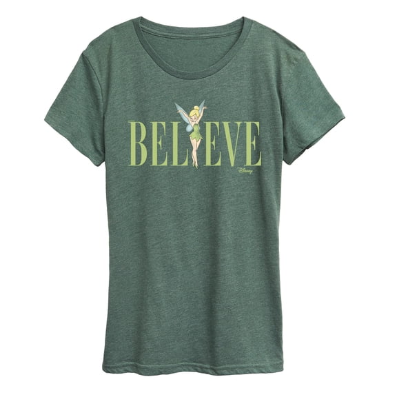 Disney's Tinker Women's Bell Believe Graphic Tee Color: Green Size: SMALL