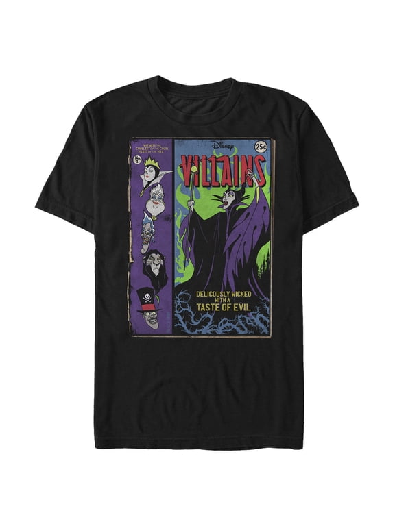 Men's Disney Princesses Vintage Villain Comics Graphic Tee Black Medium