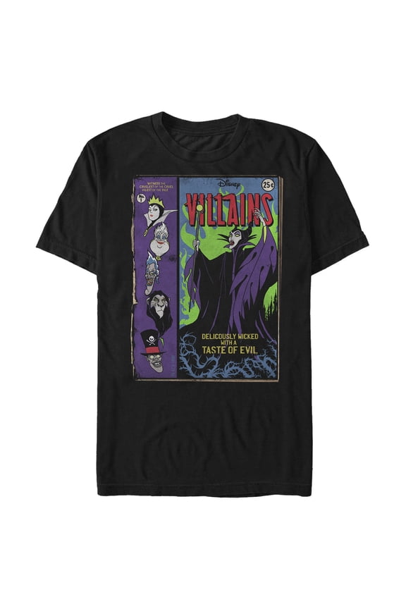 Men's Disney Princesses Vintage Villain Comics Graphic Tee Black Small