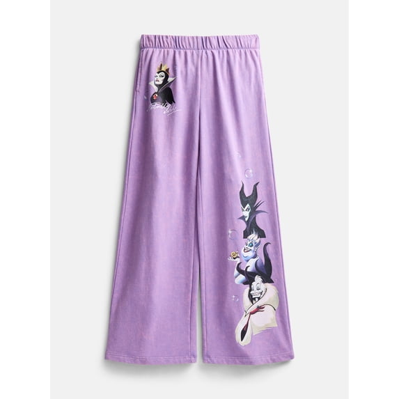 Disney Villains Girls Fleece Halloween Graphic Wide Leg Sweatpants, Sizes 4-16