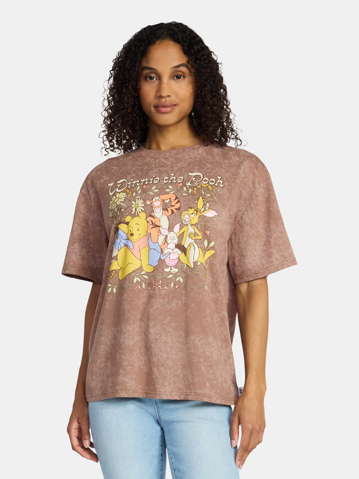 Disney Winnie the Pooh and Friends Women's Floral Graphic Tee, Sizes XXS-XXL