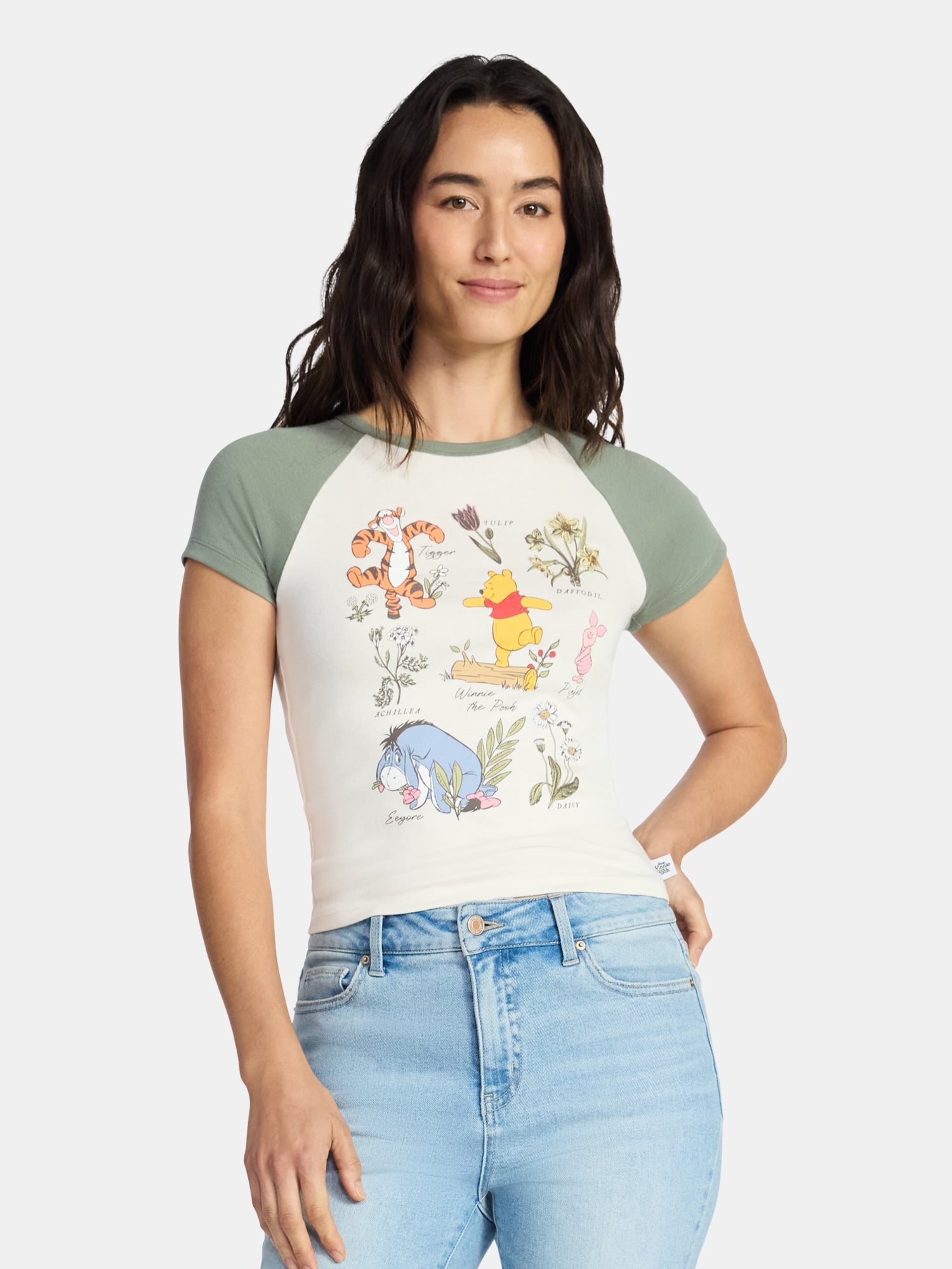 Disney Winnie the Pooh and Friends Floral Women's Graphic Tee, Sizes XXS-XXL
