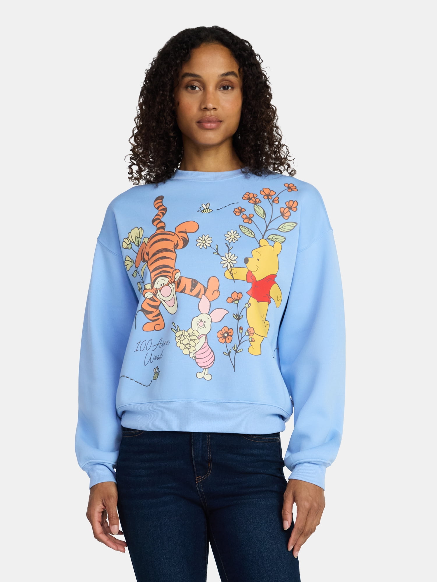 Disney's Winnie the Pooh and Friends Women's Flower Graphic Fleece Sweatshirt, Sizes XXS-XXL