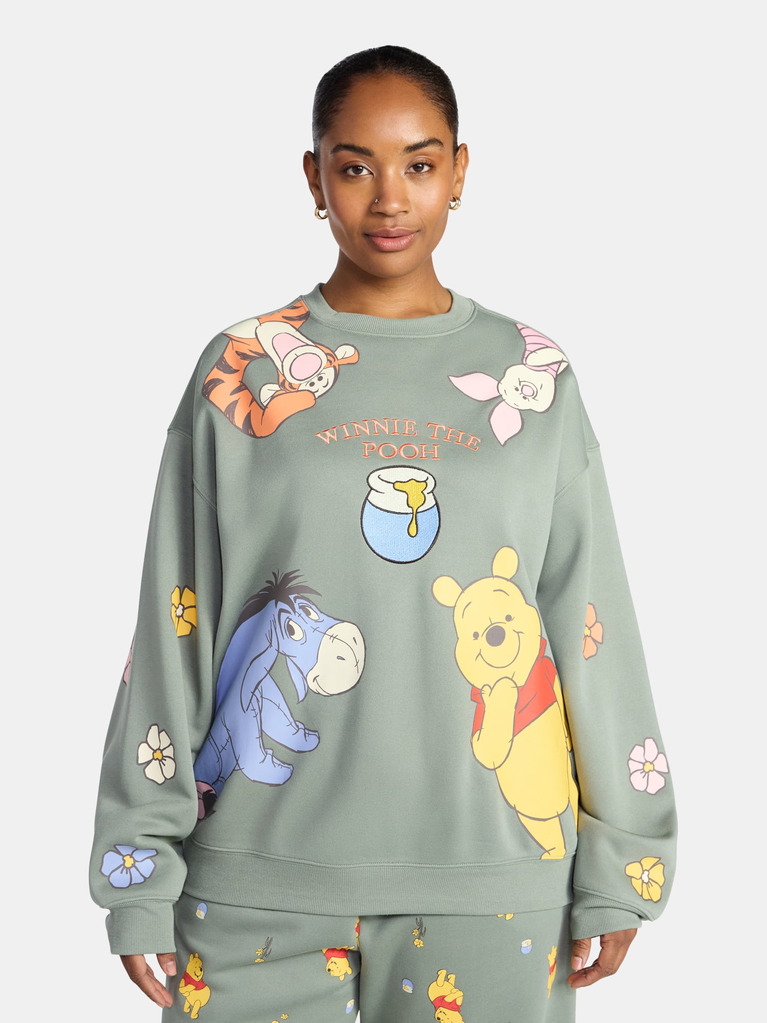 Disney Winnie the Pooh and Friends Women's Honey Pot Graphic Sweatshirt with Embroidery, Sizes XXS-4X