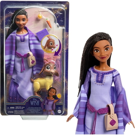 Disney's Wish Asha of Rosas Adventure Pack Fashion Doll, Posable Doll with Animal Friends and Accessories