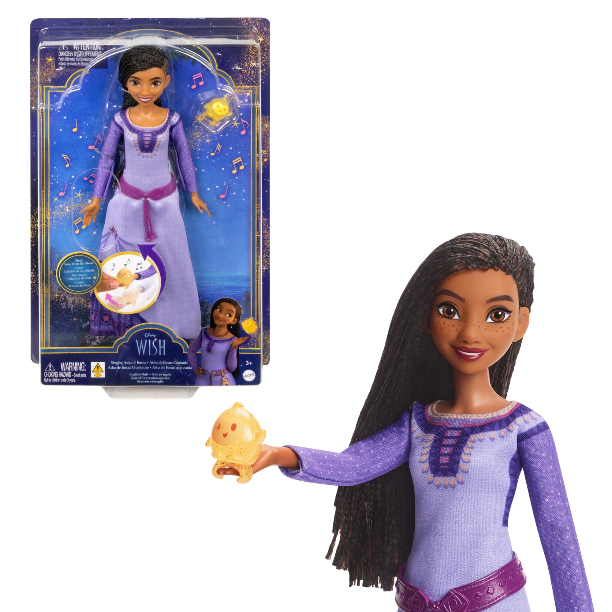 Disneys Wish Singing Asha of Rosas Fashion Doll \u0026 Star Figure, Posable with Removable Outfit (English)