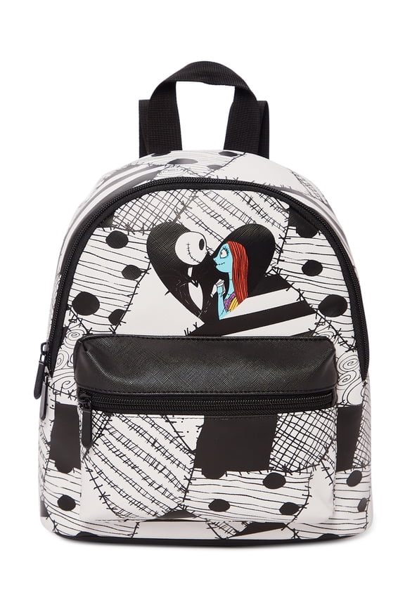 the Nightmare Before Christmas Women's Black White Faux Leather 11.5" Mini Backpack