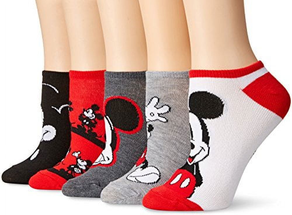 Disney womens Mickey Mouse 5 Pack No Show Casual Sock Red Mickey Fits Sock Size 9 11 Fits Shoe Size 4 10.5 US